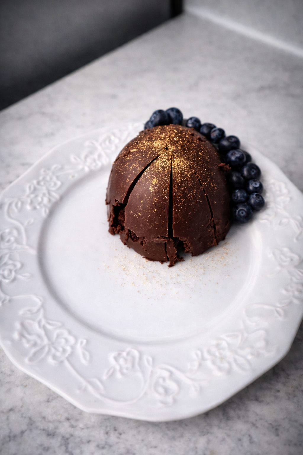 EnChoc Elite round chocolate with blueberry garnish